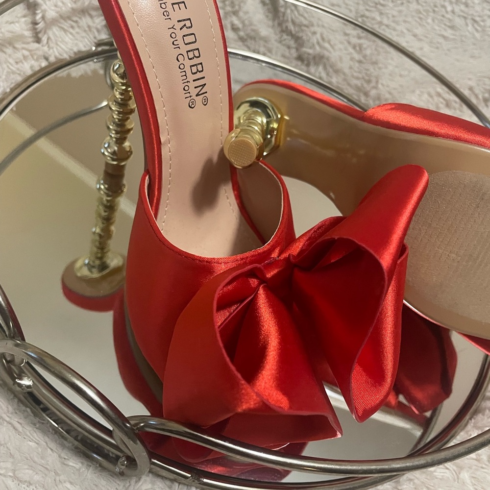 Red Satin Bow Slip-On Mules by